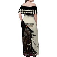 Kentucky Racing Horses Derby Hat Girl Family Matching Off Shoulder Maxi Dress and Hawaiian Shirt Black Color - Wonder Print Shop