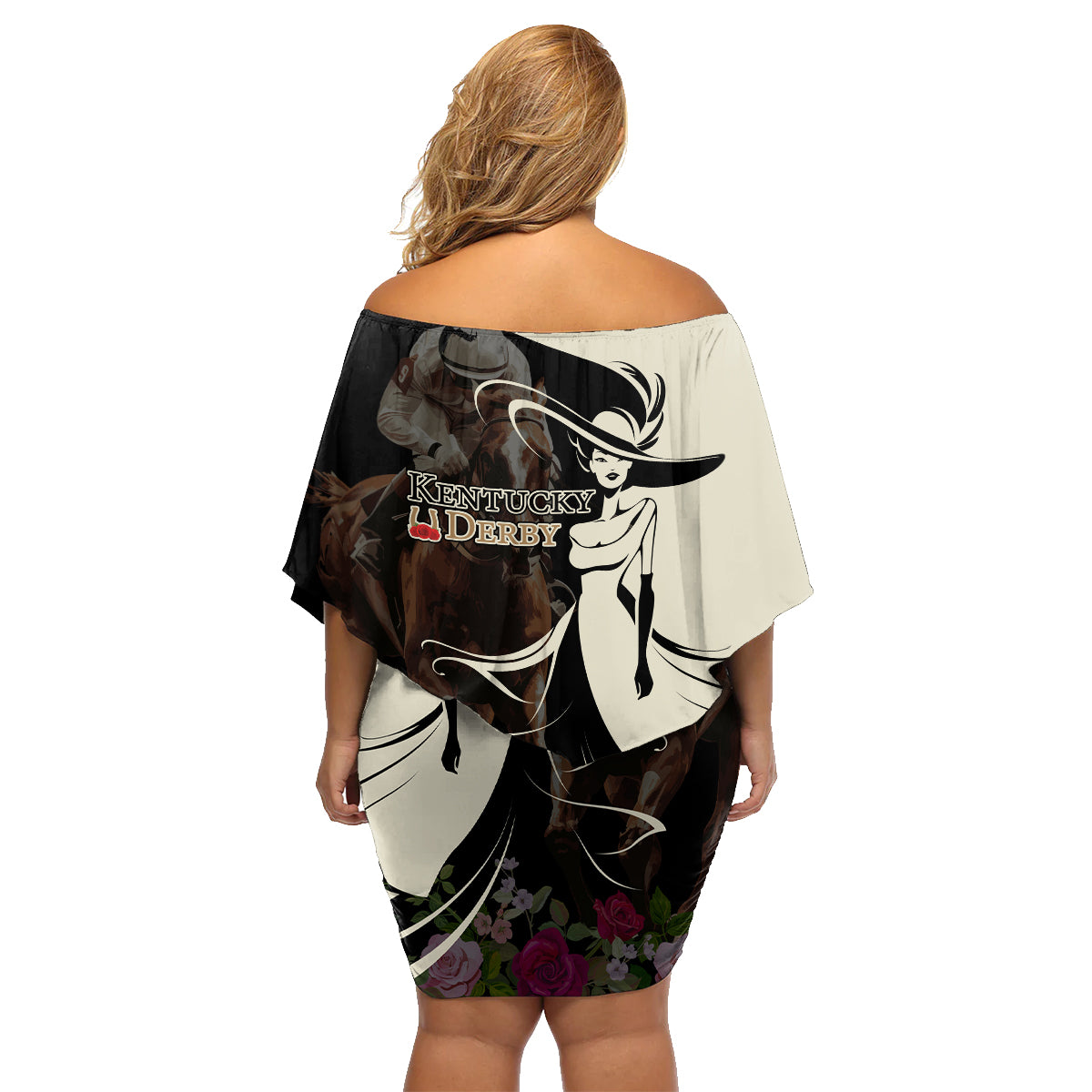 Kentucky Racing Horses Derby Hat Girl Family Matching Off Shoulder Short Dress and Hawaiian Shirt Black Color - Wonder Print Shop