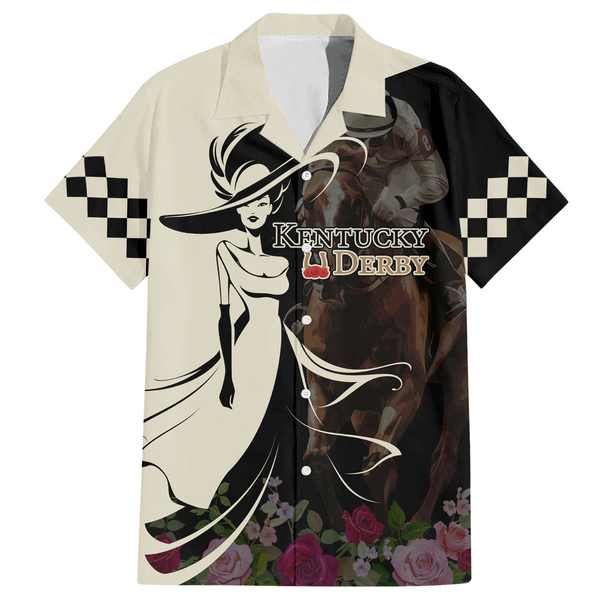 Kentucky Racing Horses Derby Hat Girl Family Matching Short Sleeve Bodycon Dress and Hawaiian Shirt Black Color - Wonder Print Shop