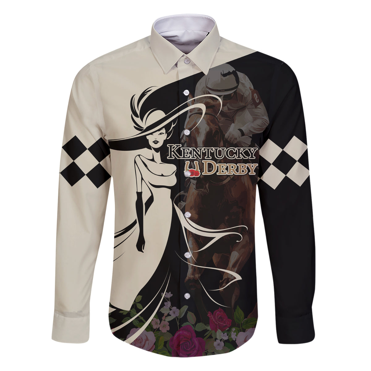 Kentucky Racing Horses Derby Hat Girl Family Matching Short Sleeve Bodycon Dress and Hawaiian Shirt Black Color - Wonder Print Shop