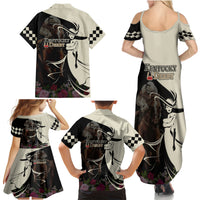 Kentucky Racing Horses Derby Hat Girl Family Matching Summer Maxi Dress and Hawaiian Shirt Black Color - Wonder Print Shop
