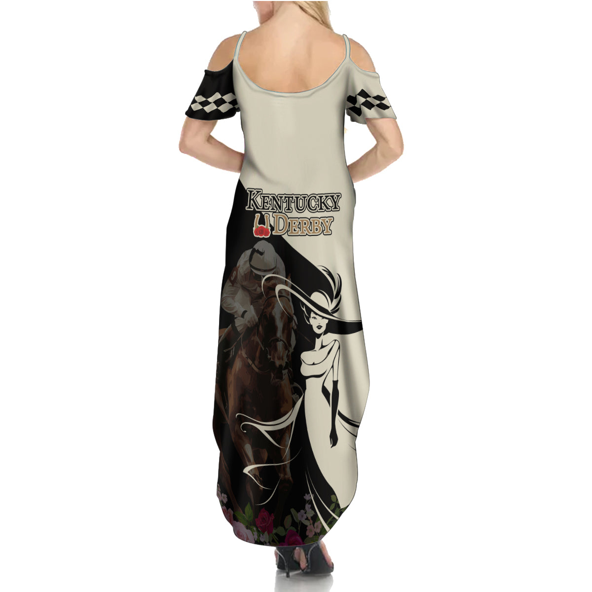 Kentucky Racing Horses Derby Hat Girl Family Matching Summer Maxi Dress and Hawaiian Shirt Black Color - Wonder Print Shop