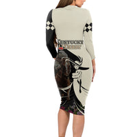 Kentucky Racing Horses Derby Hat Girl Long Sleeve Bodycon Dress Black Color - Wonder Print Shop