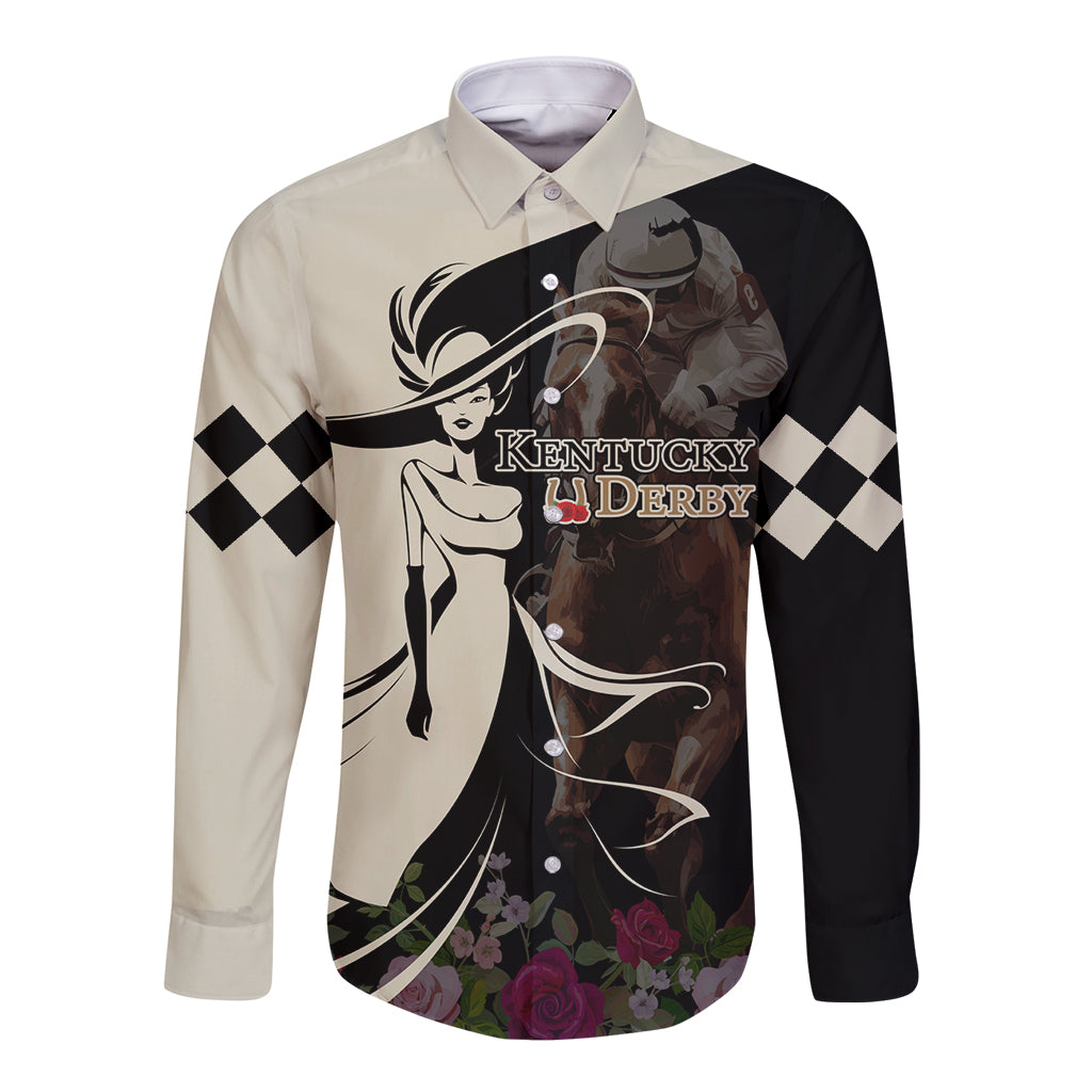Kentucky Racing Horses Derby Hat Girl Long Sleeve Button Shirt Black Color - Wonder Print Shop