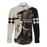 Kentucky Racing Horses Derby Hat Girl Long Sleeve Button Shirt Black Color - Wonder Print Shop