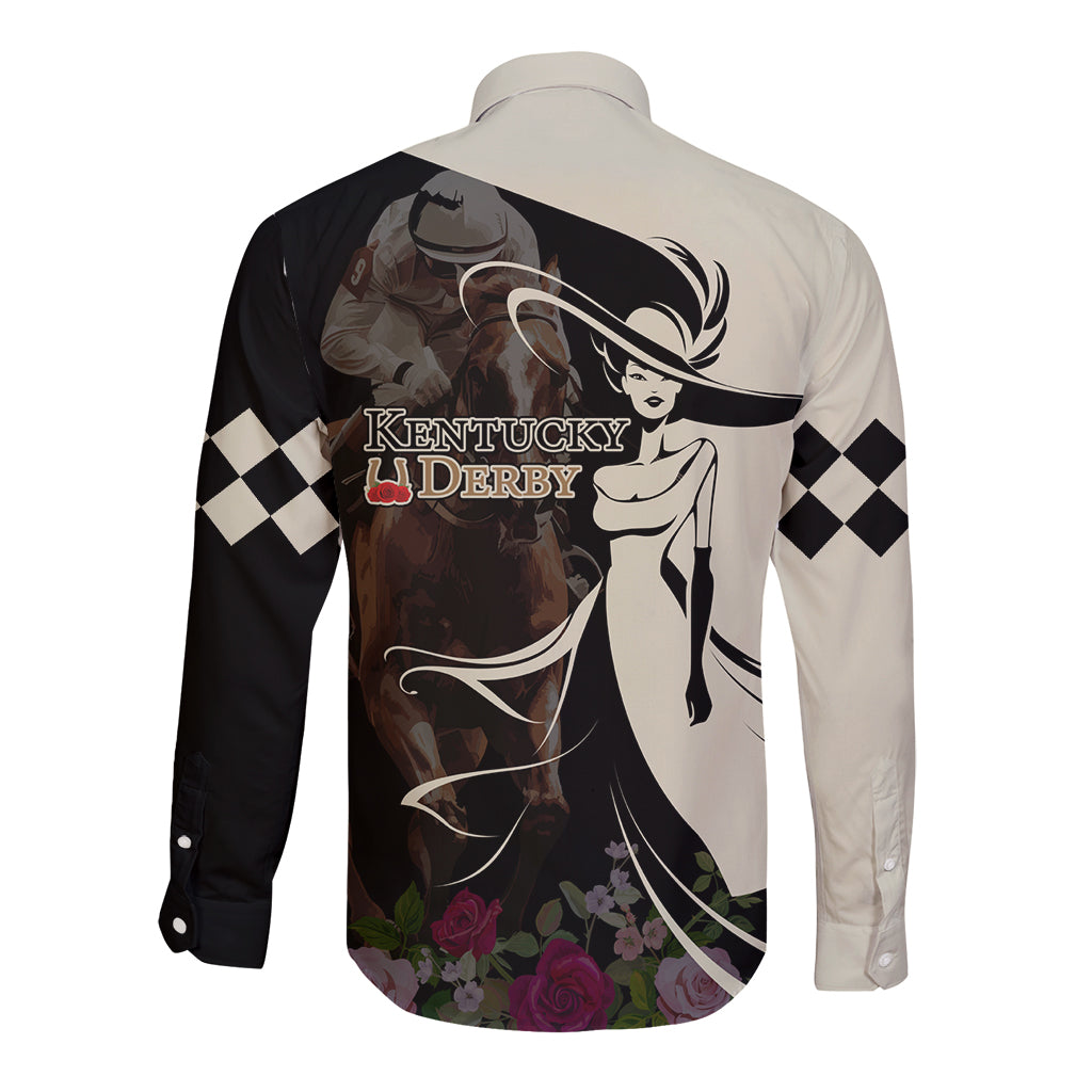 Kentucky Racing Horses Derby Hat Girl Long Sleeve Button Shirt Black Color - Wonder Print Shop