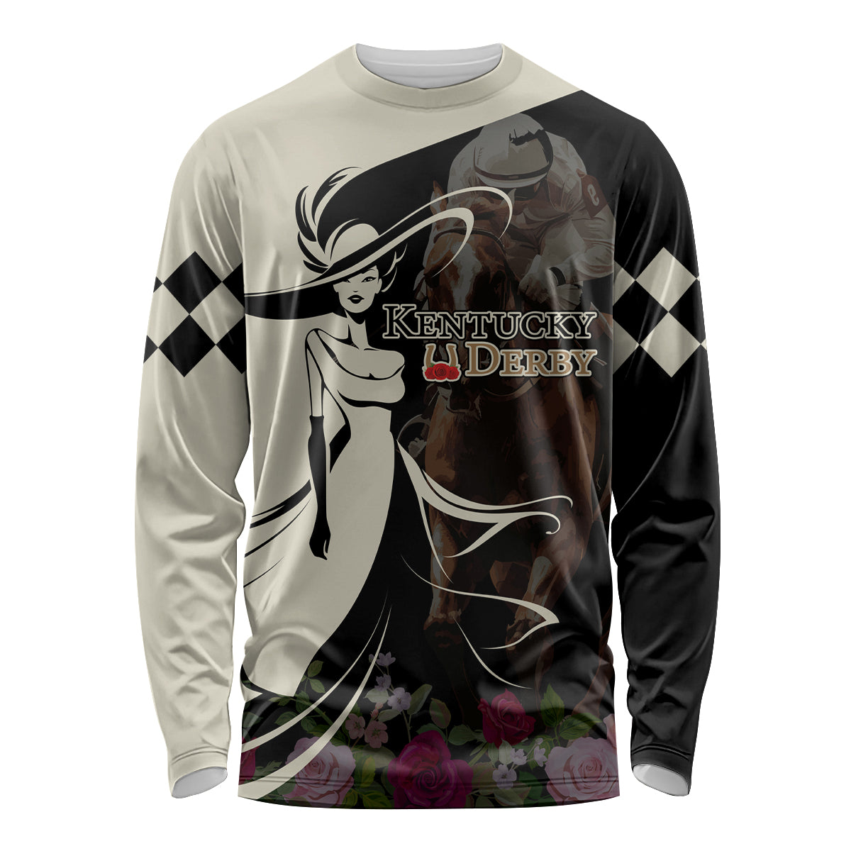 Kentucky Racing Horses Derby Hat Girl Long Sleeve Shirt Black Color - Wonder Print Shop