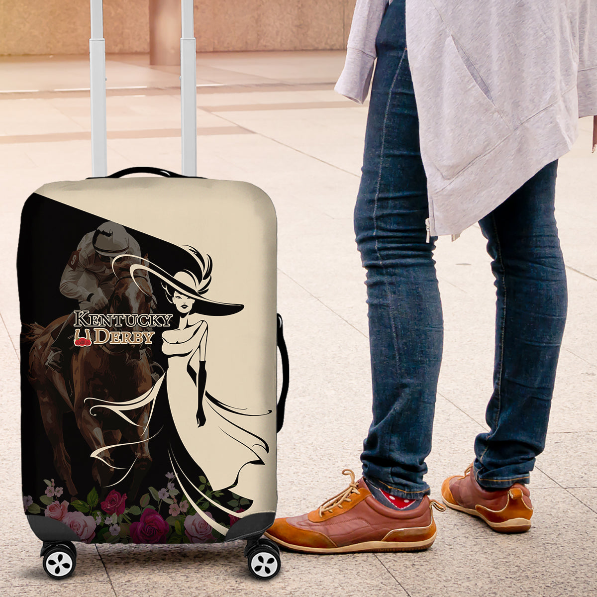 Kentucky Racing Horses Derby Hat Girl Luggage Cover Black Color - Wonder Print Shop