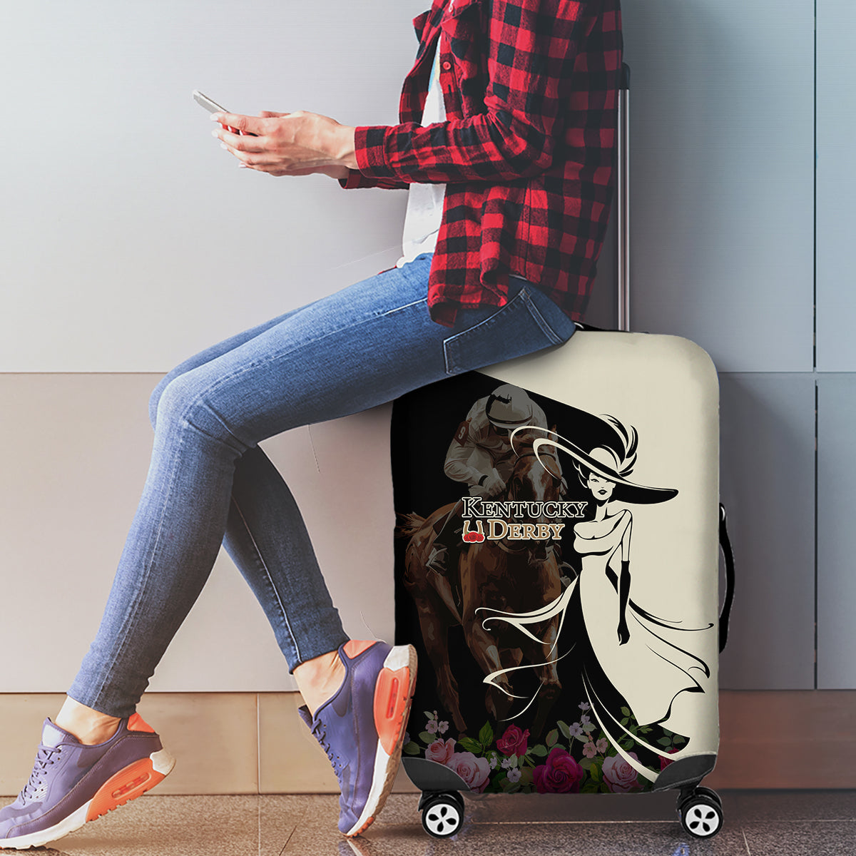 Kentucky Racing Horses Derby Hat Girl Luggage Cover Black Color - Wonder Print Shop