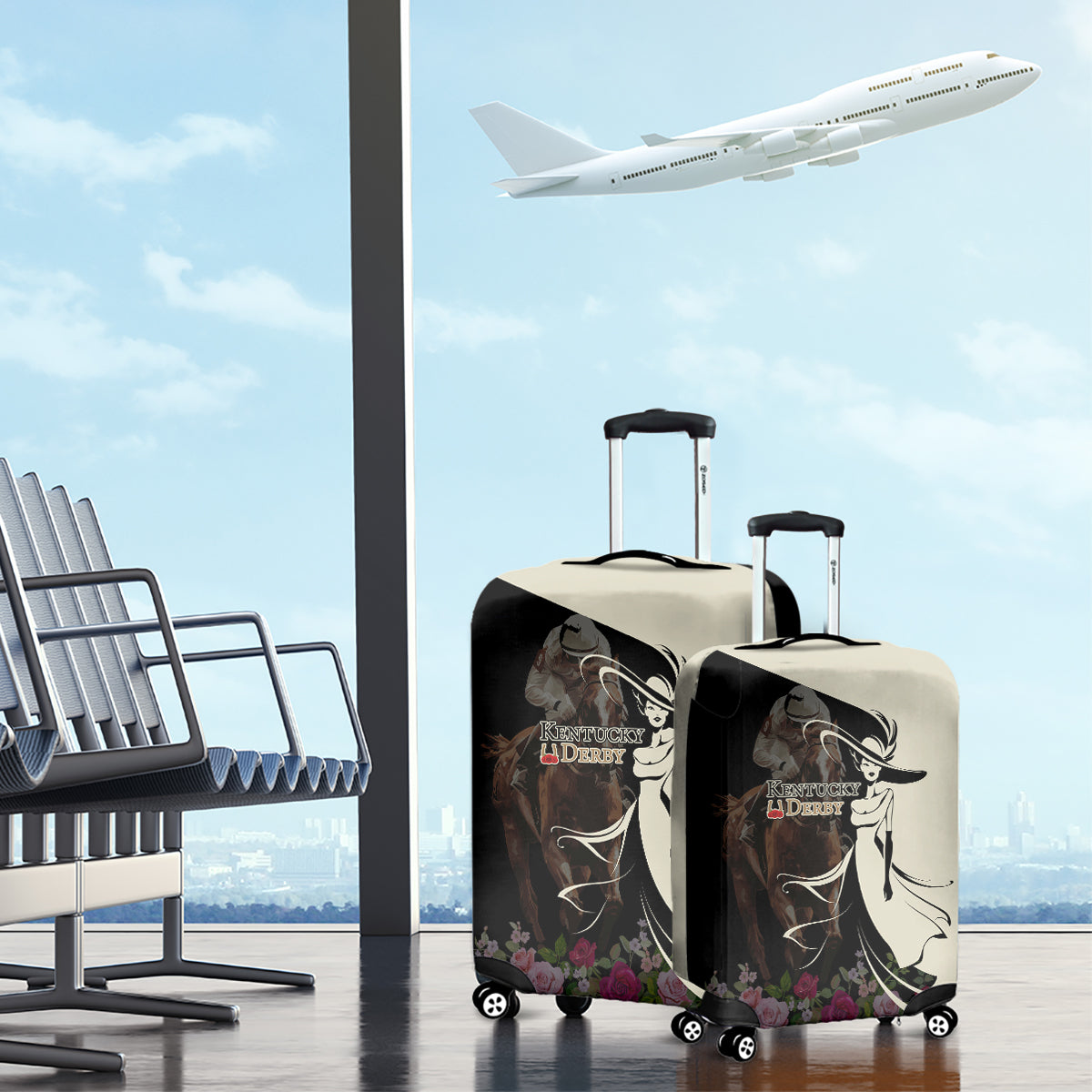 Kentucky Racing Horses Derby Hat Girl Luggage Cover Black Color - Wonder Print Shop