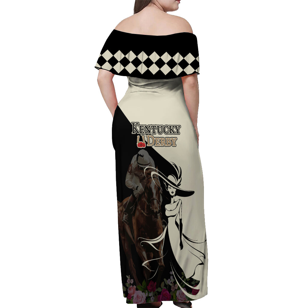 Kentucky Racing Horses Derby Hat Girl Off Shoulder Maxi Dress Black Color - Wonder Print Shop