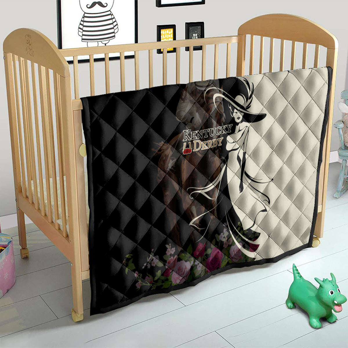 Kentucky Racing Horses Derby Hat Girl Quilt Black Color - Wonder Print Shop