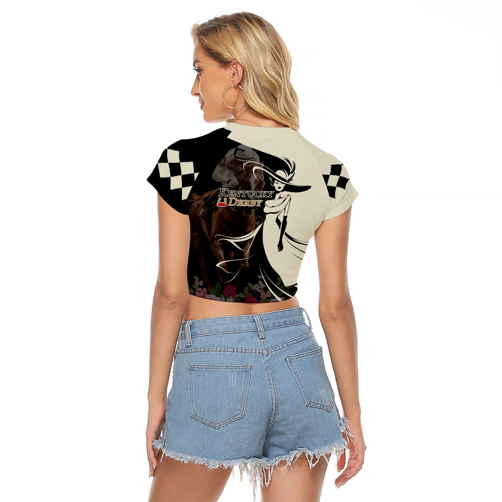 Kentucky Racing Horses Derby Hat Girl Raglan Cropped T Shirt Black Color - Wonder Print Shop