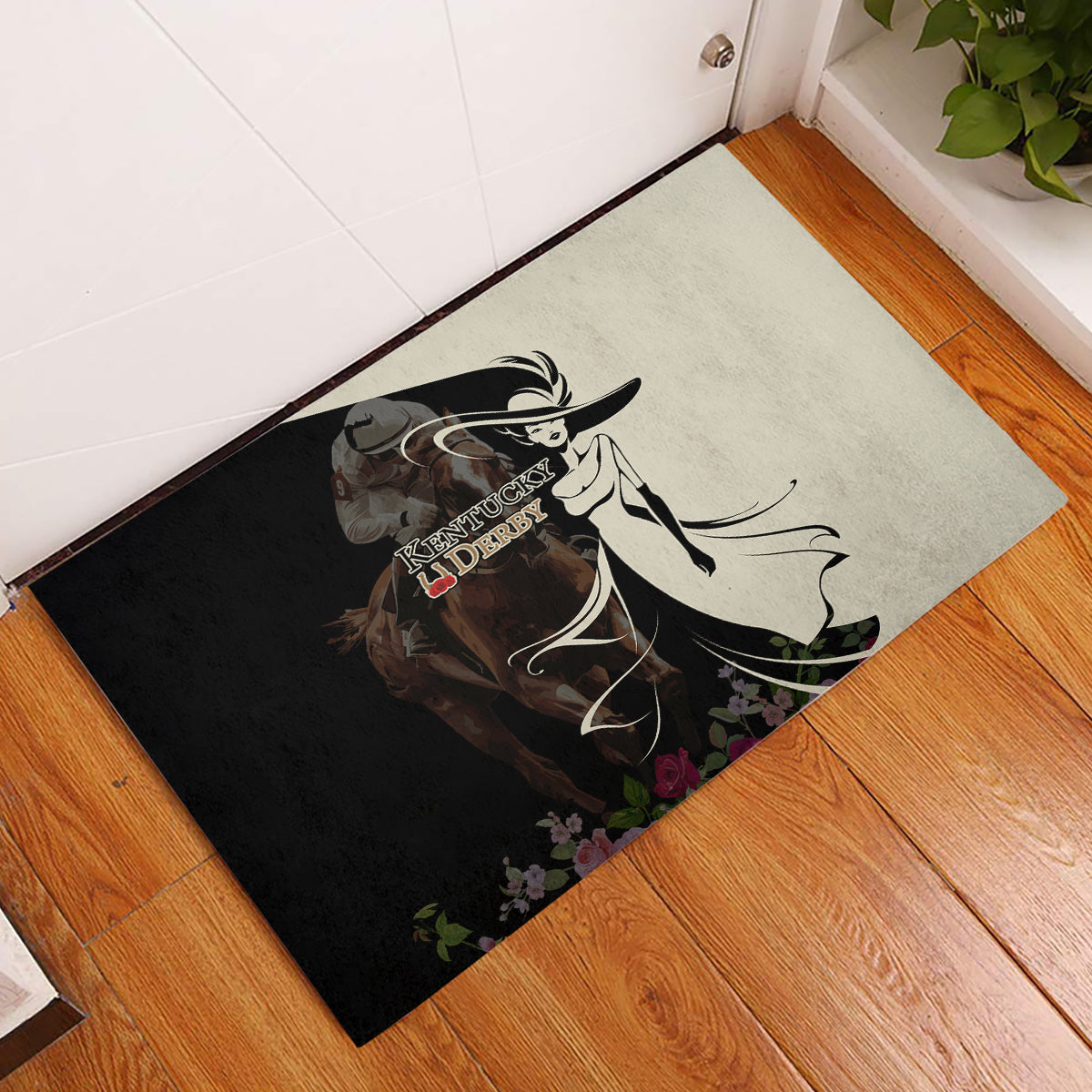 Kentucky Racing Horses Derby Hat Girl Rubber Doormat Black Color - Wonder Print Shop