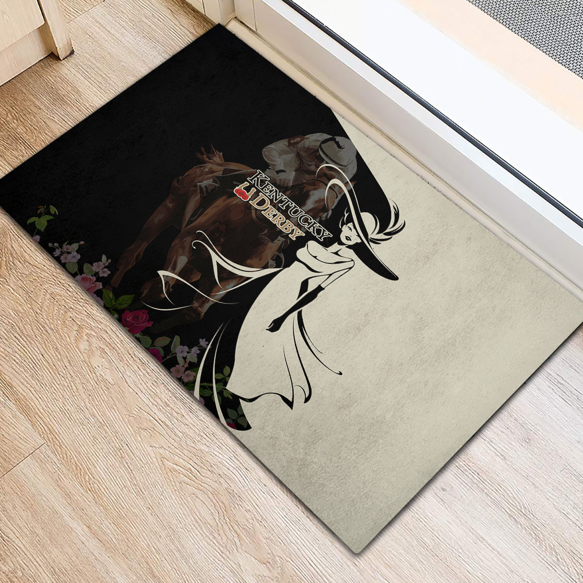 Kentucky Racing Horses Derby Hat Girl Rubber Doormat Black Color - Wonder Print Shop