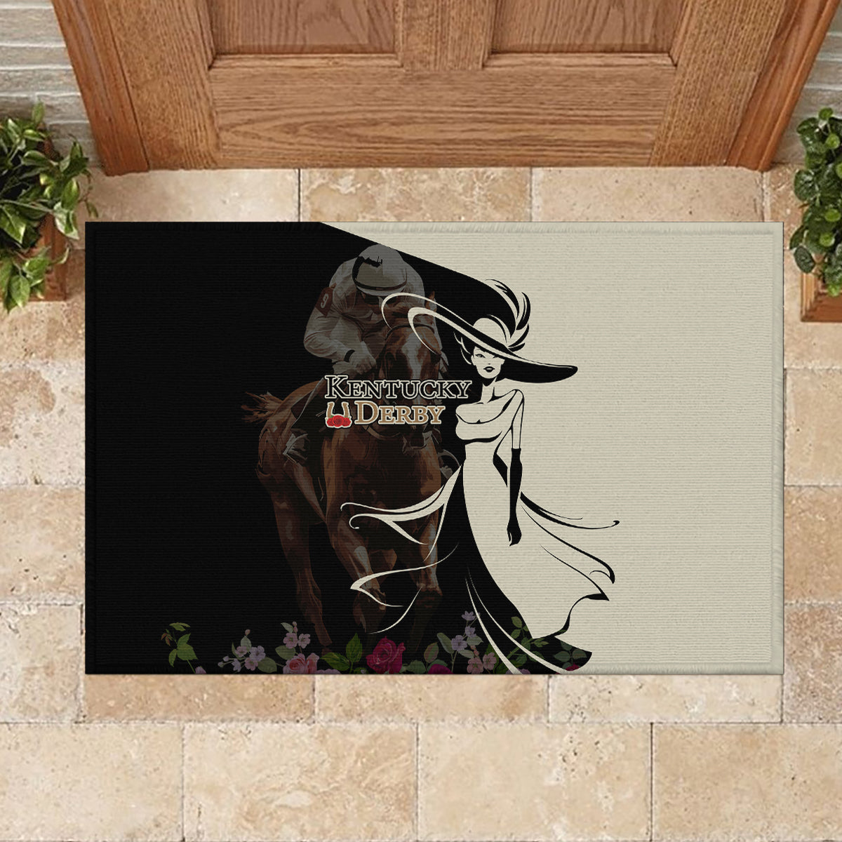 Kentucky Racing Horses Derby Hat Girl Rubber Doormat Black Color - Wonder Print Shop