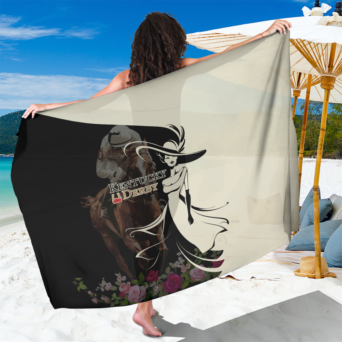 Kentucky Racing Horses Derby Hat Girl Sarong Black Color - Wonder Print Shop