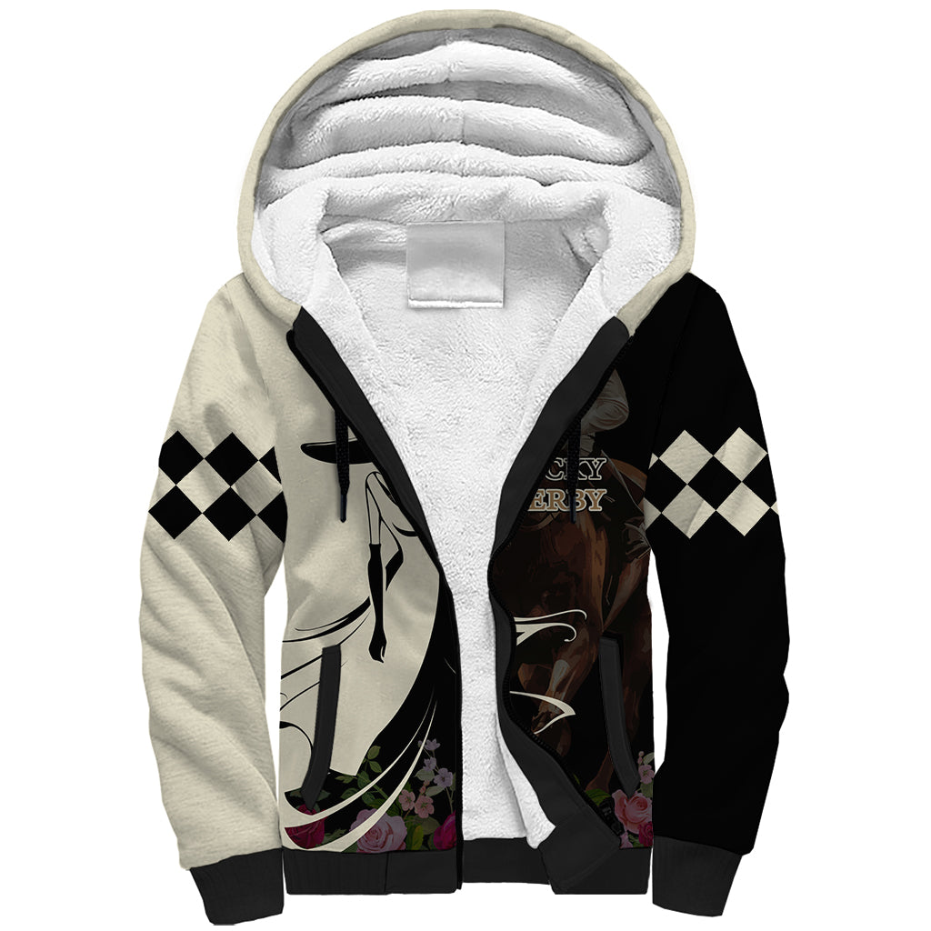 Kentucky Racing Horses Derby Hat Girl Sherpa Hoodie Black Color - Wonder Print Shop
