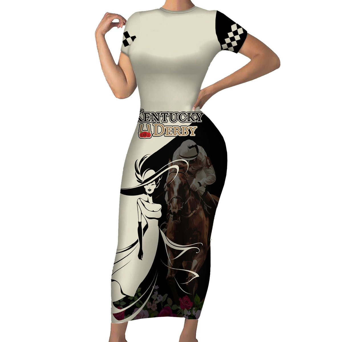 Kentucky Racing Horses Derby Hat Girl Short Sleeve Bodycon Dress Black Color - Wonder Print Shop