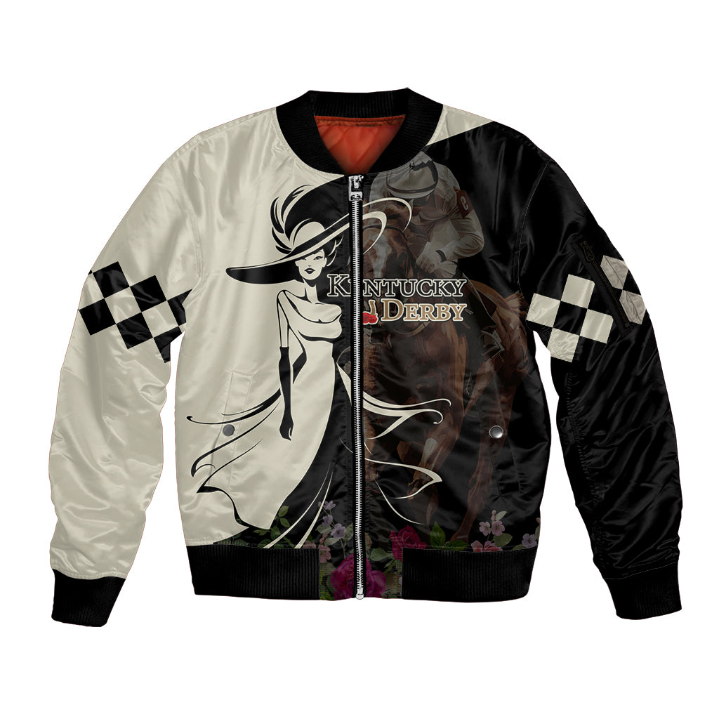 Kentucky Racing Horses Derby Hat Girl Sleeve Zip Bomber Jacket Black Color - Wonder Print Shop
