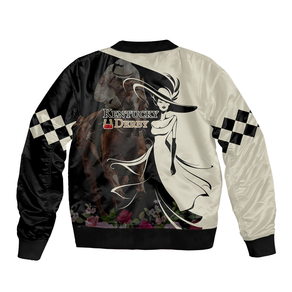 Kentucky Racing Horses Derby Hat Girl Sleeve Zip Bomber Jacket Black Color - Wonder Print Shop