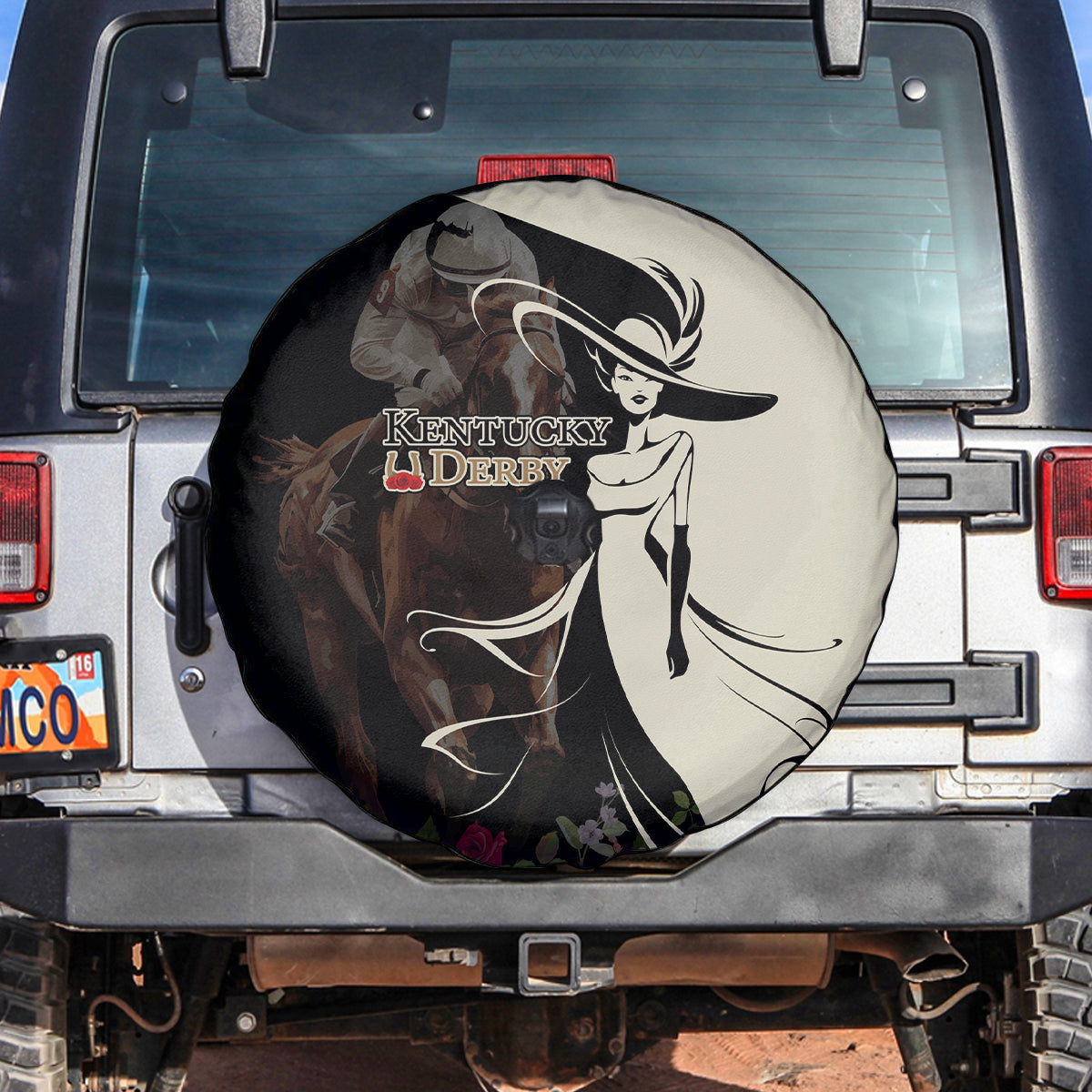 Kentucky Racing Horses Derby Hat Girl Spare Tire Cover Black Color