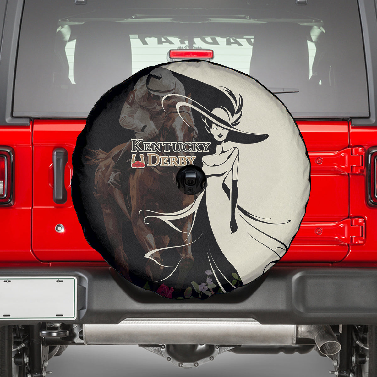 Kentucky Racing Horses Derby Hat Girl Spare Tire Cover Black Color - Wonder Print Shop