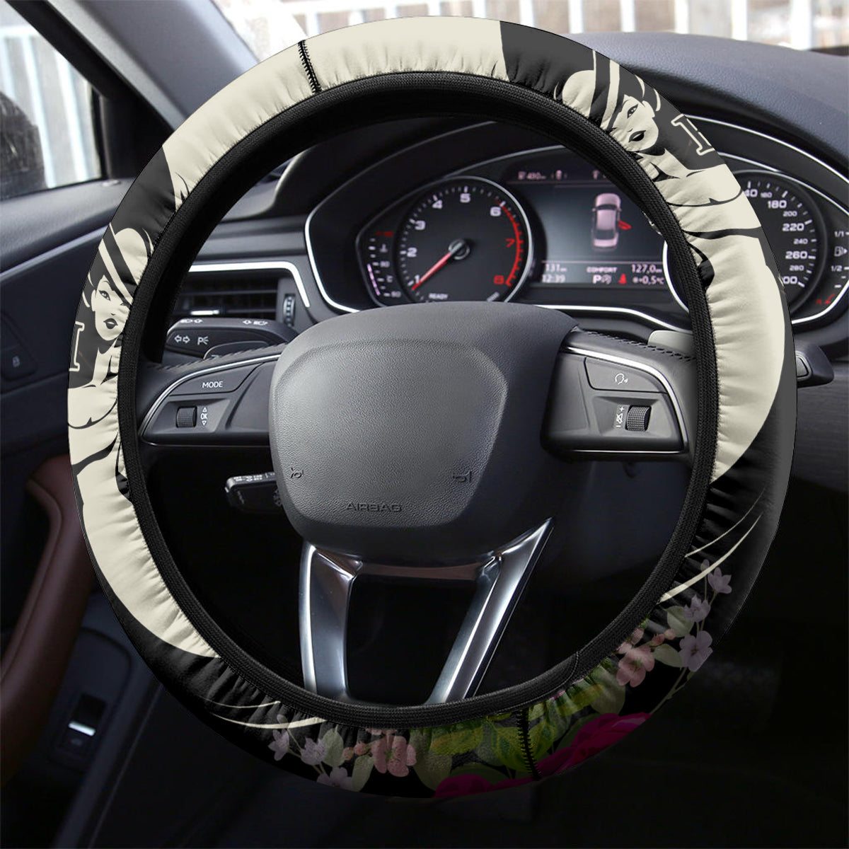 Kentucky Racing Horses Derby Hat Girl Steering Wheel Cover Black Color - Wonder Print Shop