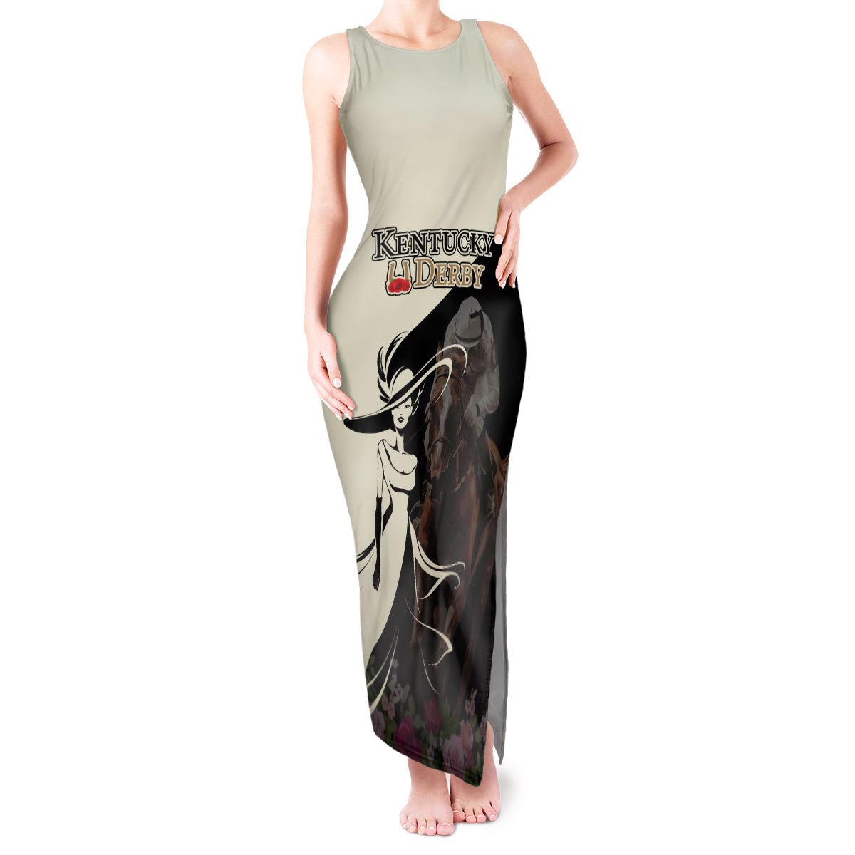 Kentucky Racing Horses Derby Hat Girl Tank Maxi Dress Black Color - Wonder Print Shop