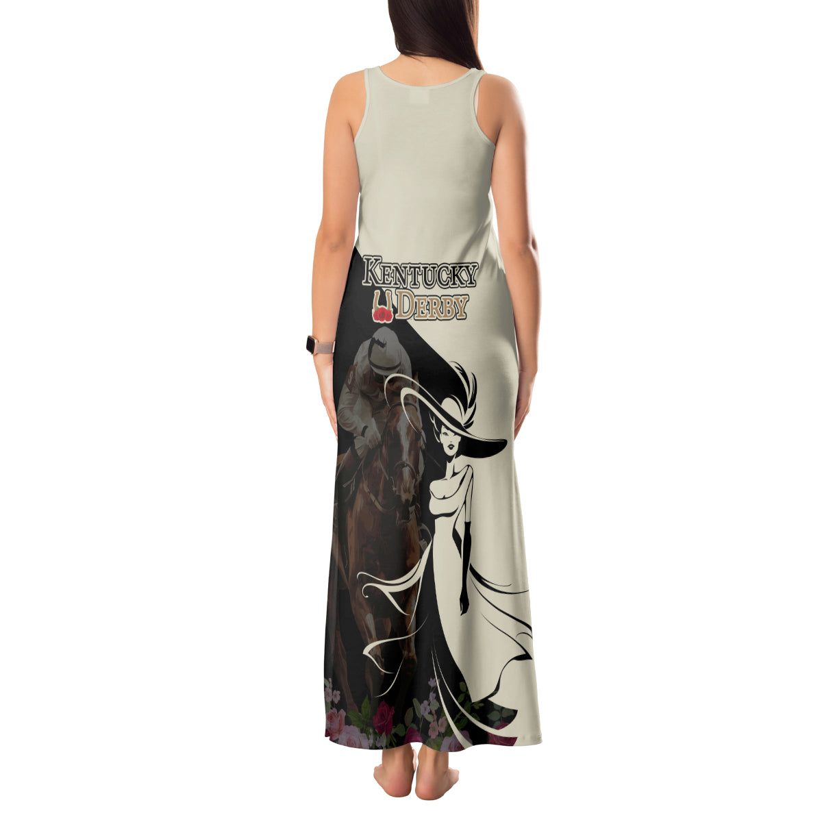 Kentucky Racing Horses Derby Hat Girl Tank Maxi Dress Black Color - Wonder Print Shop