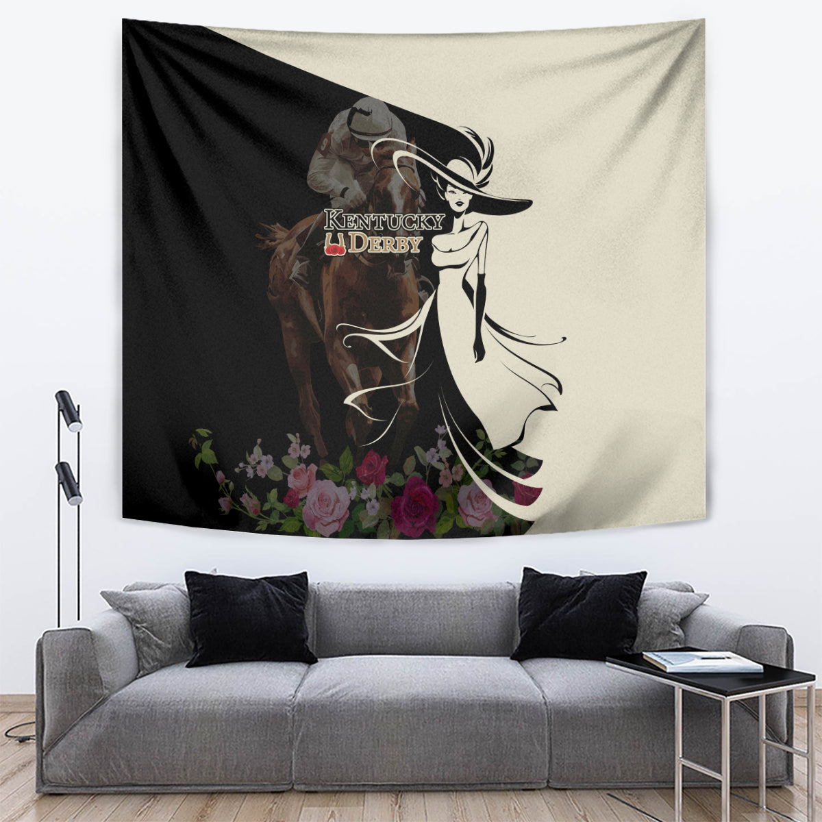 Kentucky Racing Horses Derby Hat Girl Tapestry Black Color - Wonder Print Shop