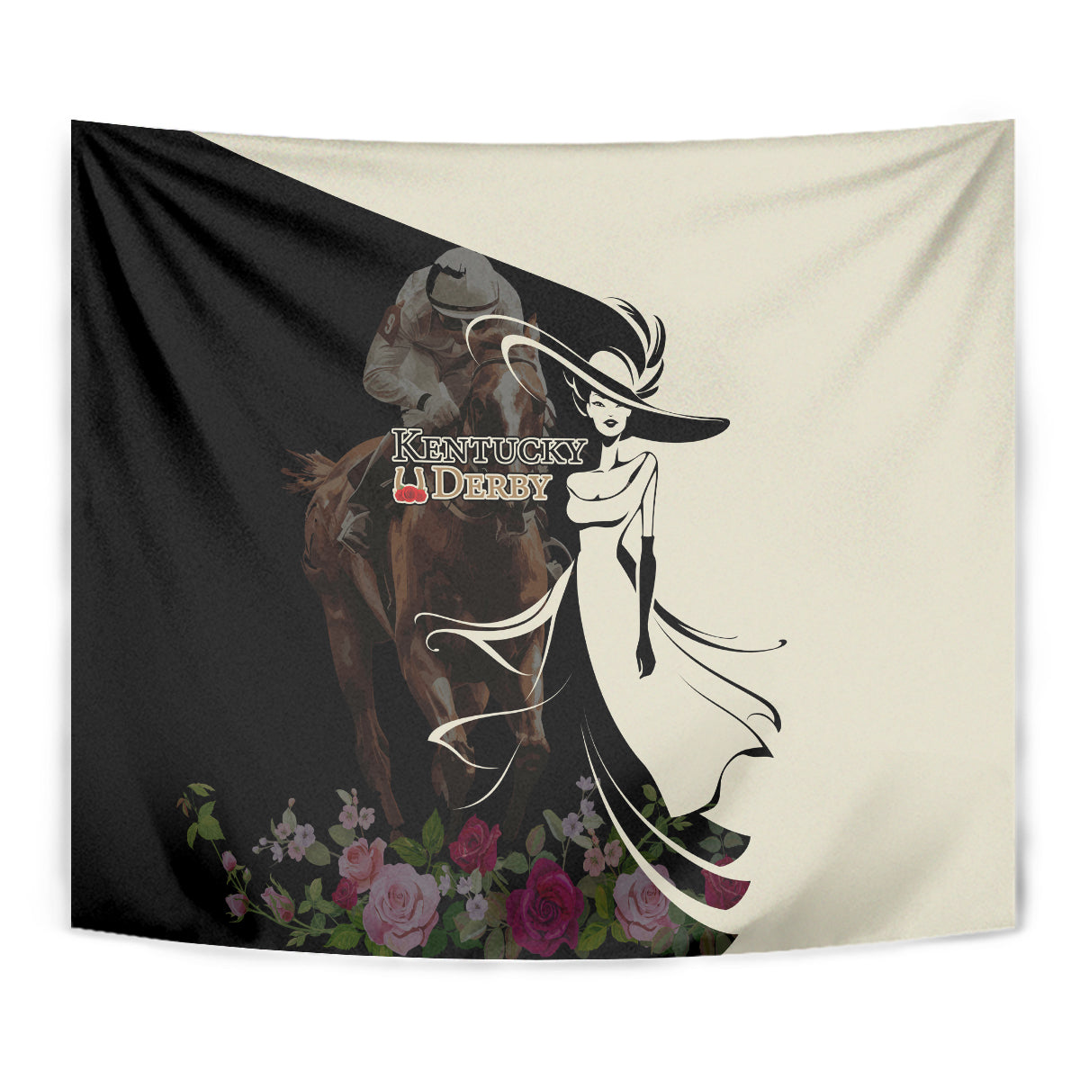 Kentucky Racing Horses Derby Hat Girl Tapestry Black Color - Wonder Print Shop