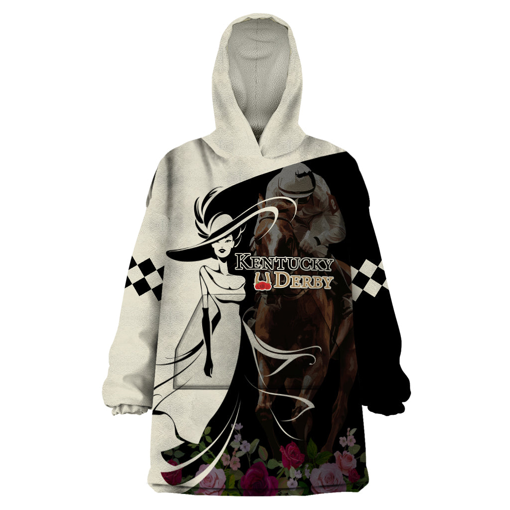 Kentucky Racing Horses Derby Hat Girl Wearable Blanket Hoodie Black Color - Wonder Print Shop