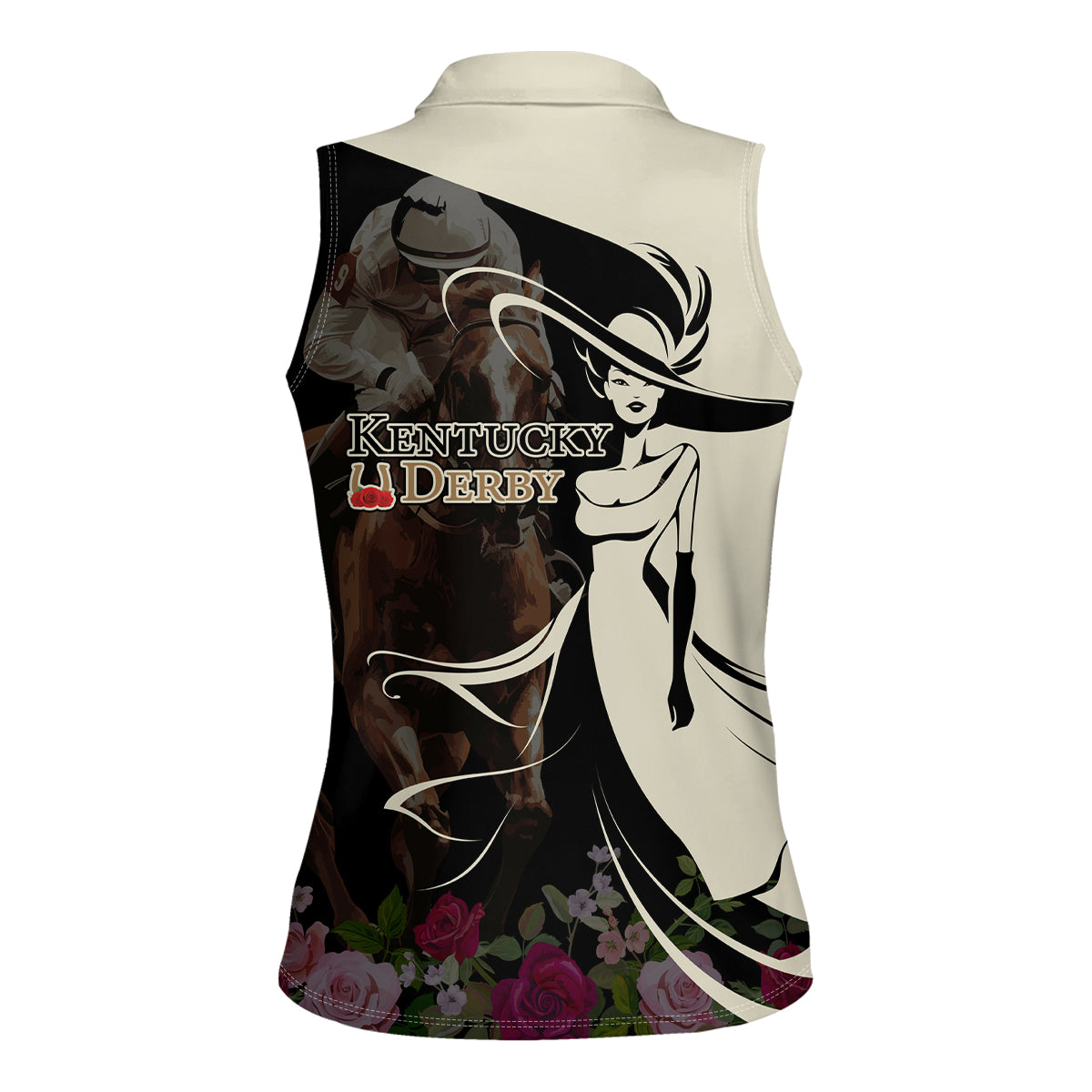 Kentucky Racing Horses Derby Hat Girl Women Sleeveless Polo Shirt Black Color - Wonder Print Shop