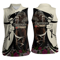 Kentucky Racing Horses Derby Hat Girl Women Sleeveless Polo Shirt Black Color - Wonder Print Shop
