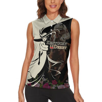 Kentucky Racing Horses Derby Hat Girl Women Sleeveless Polo Shirt Black Color - Wonder Print Shop