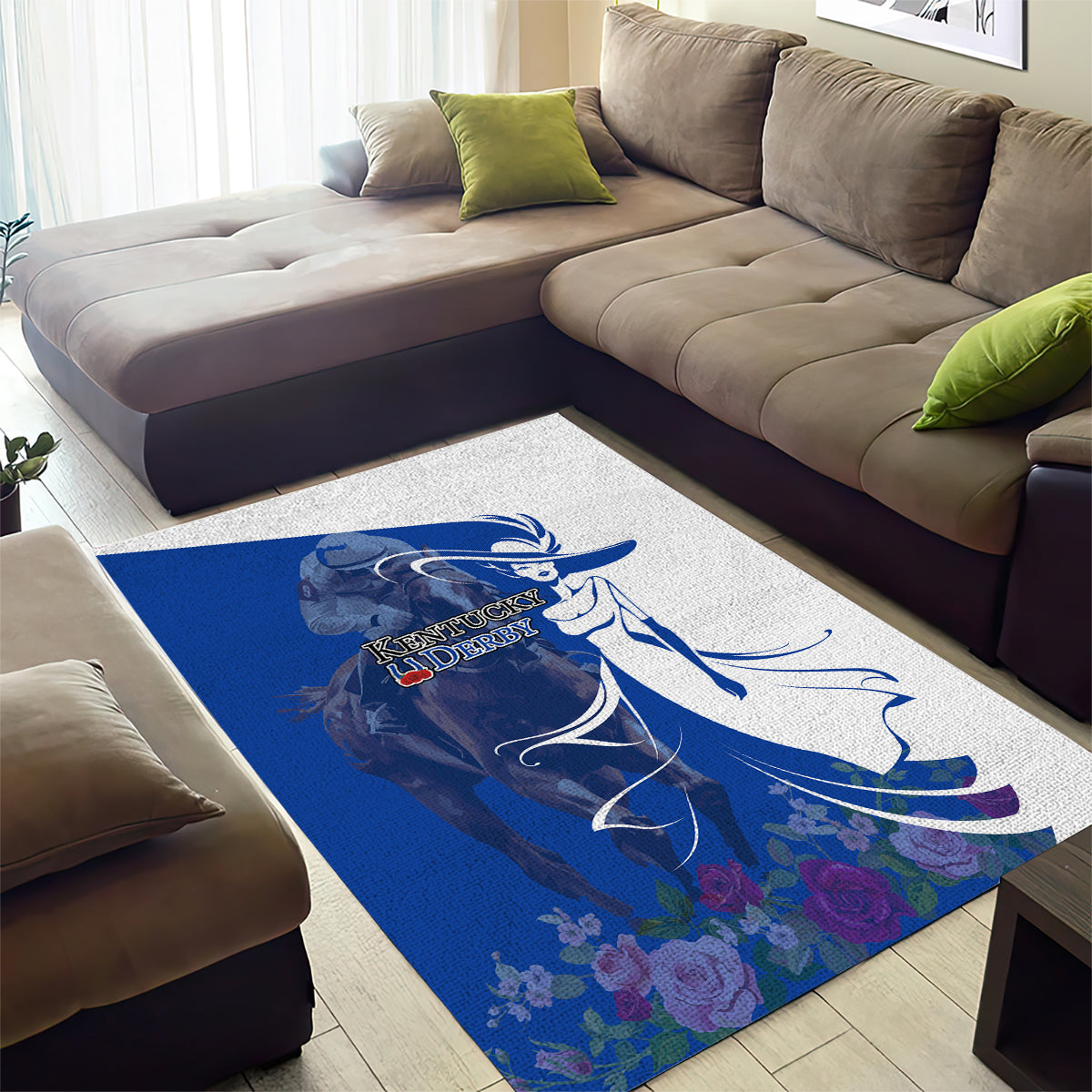 Kentucky Racing Horses Derby Hat Girl Area Rug Blue Color - Wonder Print Shop