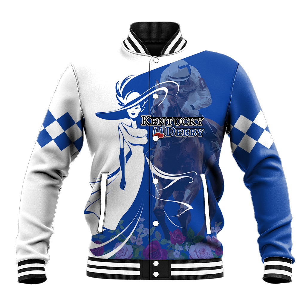 Kentucky Racing Horses Derby Hat Girl Baseball Jacket Blue Color - Wonder Print Shop