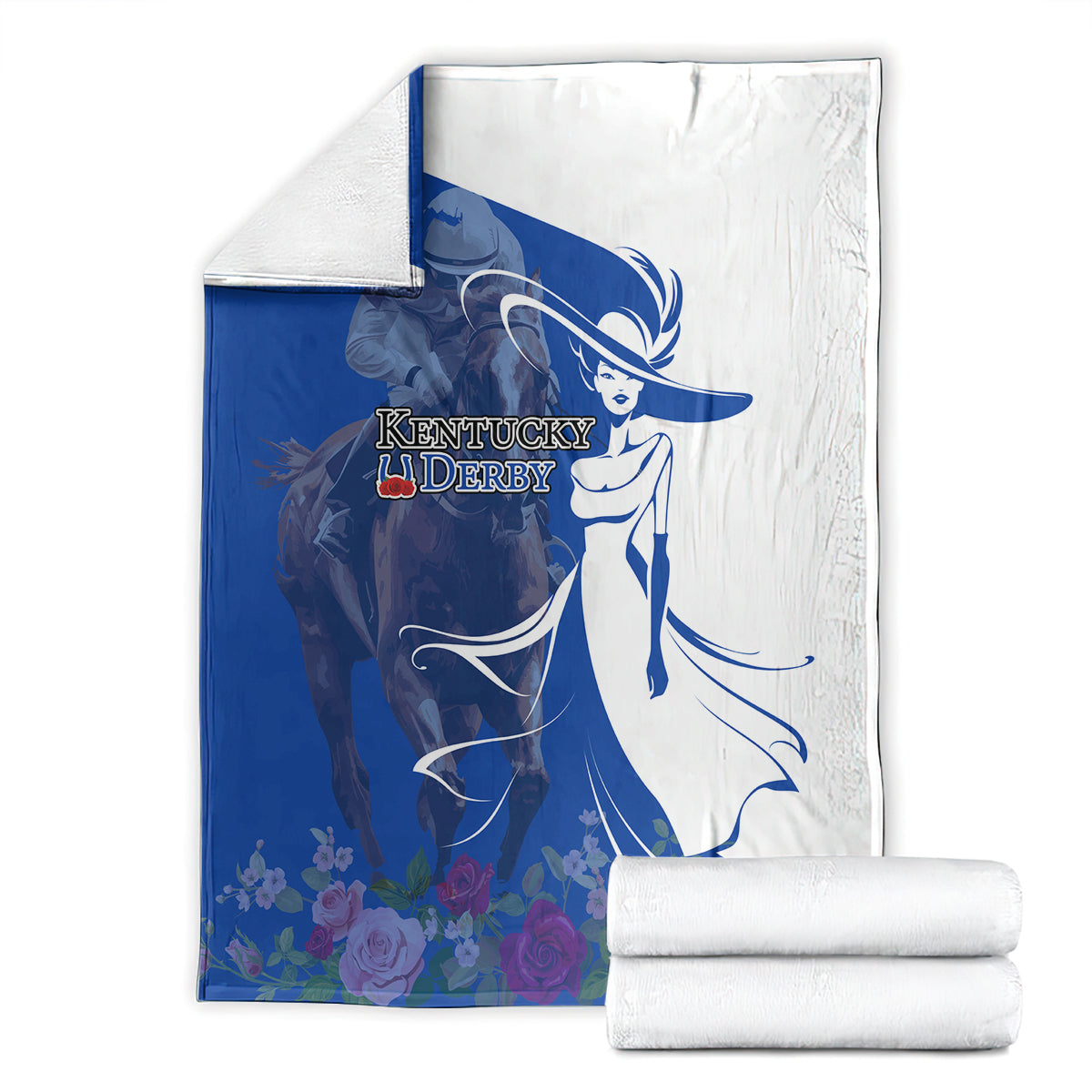 Kentucky Racing Horses Derby Hat Girl Blanket Blue Color