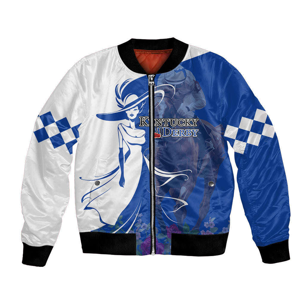 Kentucky Racing Horses Derby Hat Girl Bomber Jacket Blue Color - Wonder Print Shop