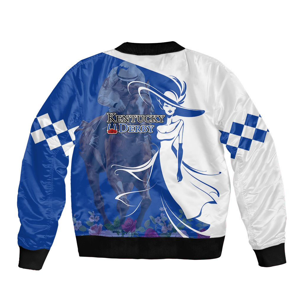 Kentucky Racing Horses Derby Hat Girl Bomber Jacket Blue Color - Wonder Print Shop