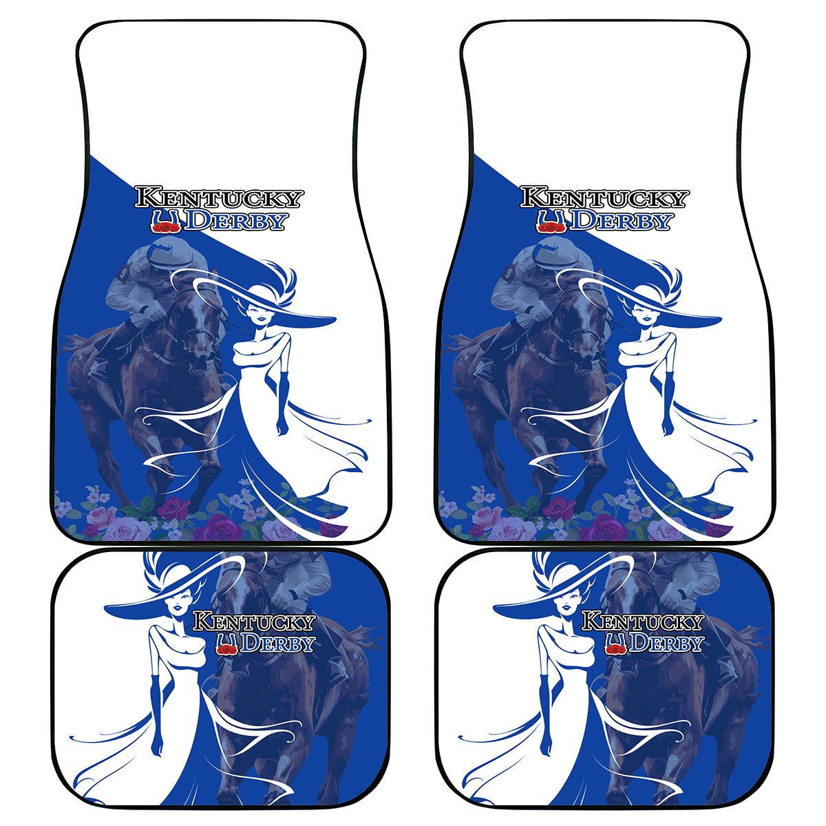 Kentucky Racing Horses Derby Hat Girl Car Mats Blue Color - Wonder Print Shop