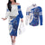 Kentucky Racing Horses Derby Hat Girl Couples Matching Off The Shoulder Long Sleeve Dress and Long Sleeve Button Shirt Blue Color