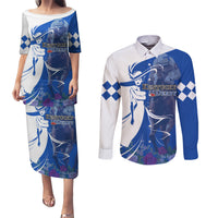Kentucky Racing Horses Derby Hat Girl Couples Matching Puletasi and Long Sleeve Button Shirt Blue Color - Wonder Print Shop