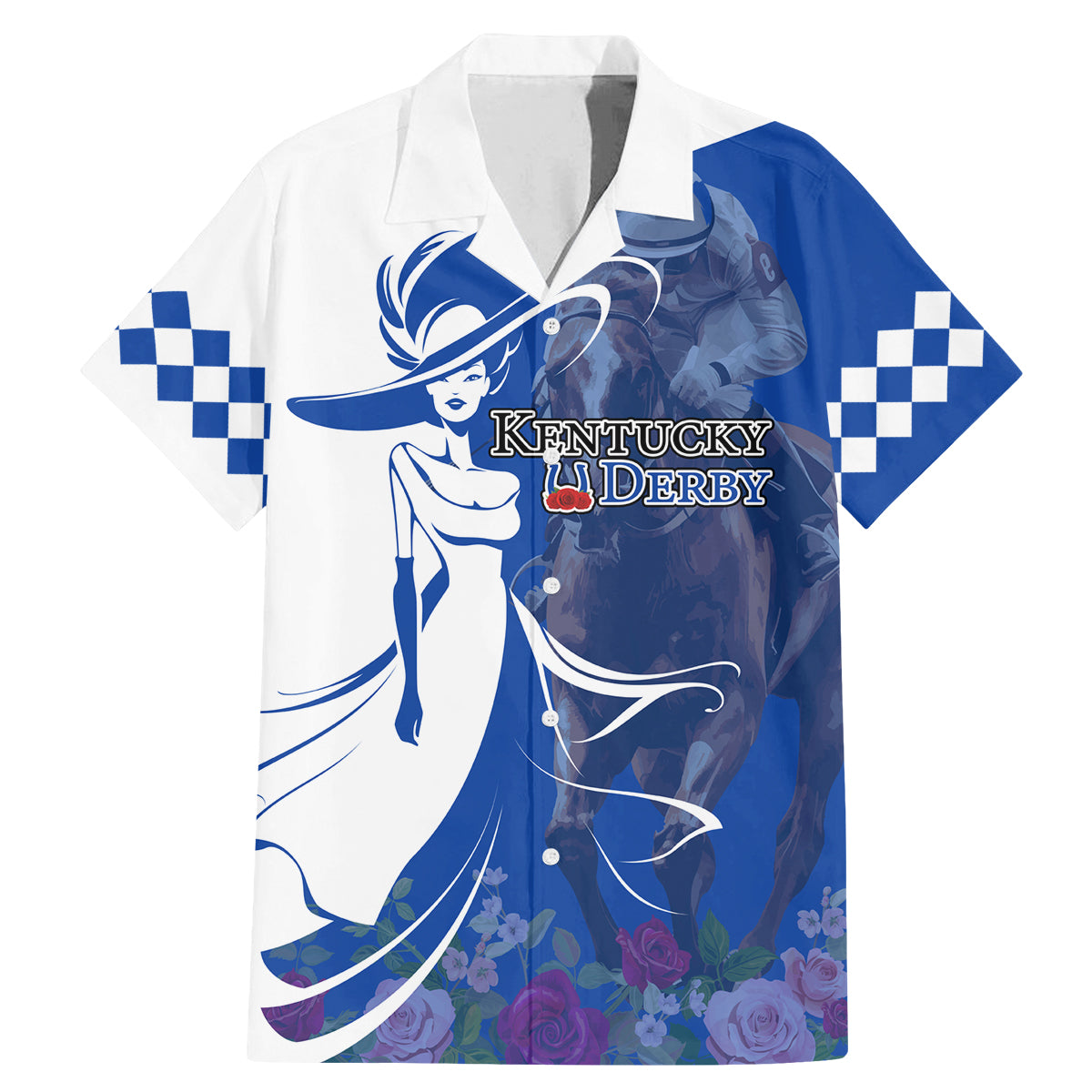 Kentucky Racing Horses Derby Hat Girl Family Matching Mermaid Dress and Hawaiian Shirt Blue Color - Wonder Print Shop