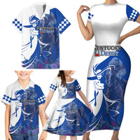 Kentucky Racing Horses Derby Hat Girl Family Matching Short Sleeve Bodycon Dress and Hawaiian Shirt Blue Color - Wonder Print Shop
