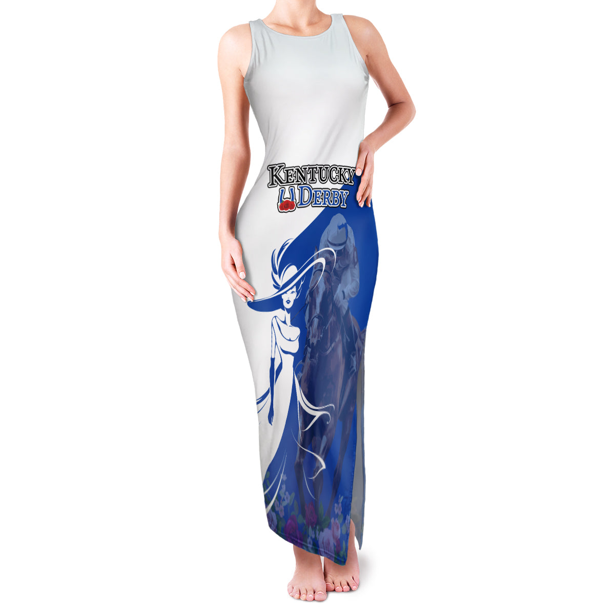 Kentucky Racing Horses Derby Hat Girl Family Matching Tank Maxi Dress and Hawaiian Shirt Blue Color - Wonder Print Shop