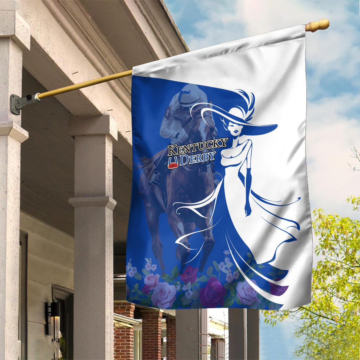 Kentucky Racing Horses Derby Hat Girl Garden Flag Blue Color - Wonder Print Shop