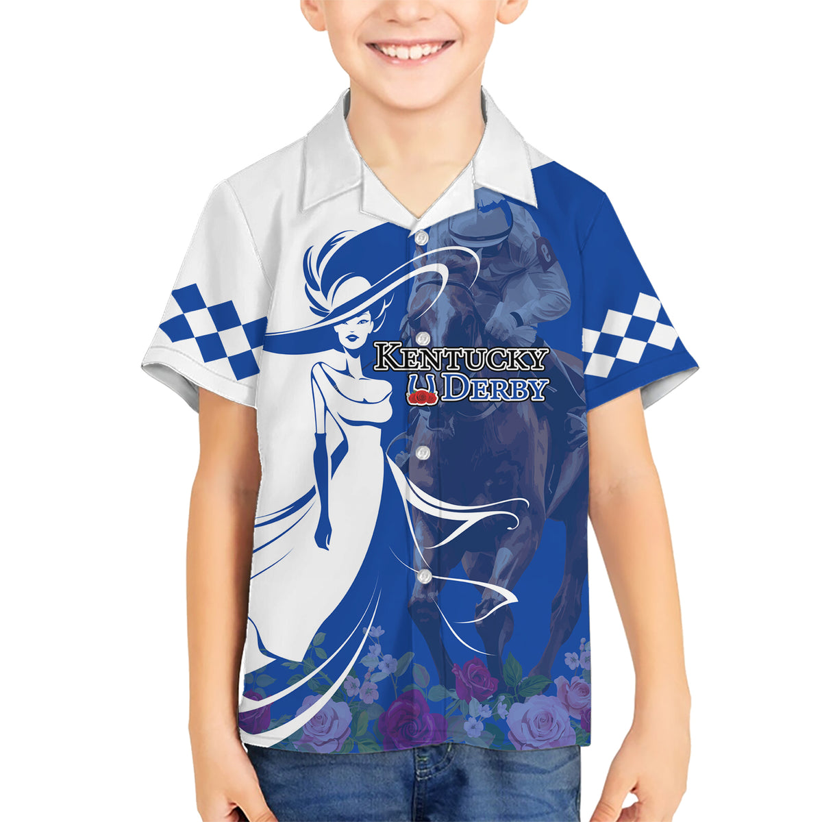 Kentucky Racing Horses Derby Hat Girl Kid Hawaiian Shirt Blue Color - Wonder Print Shop