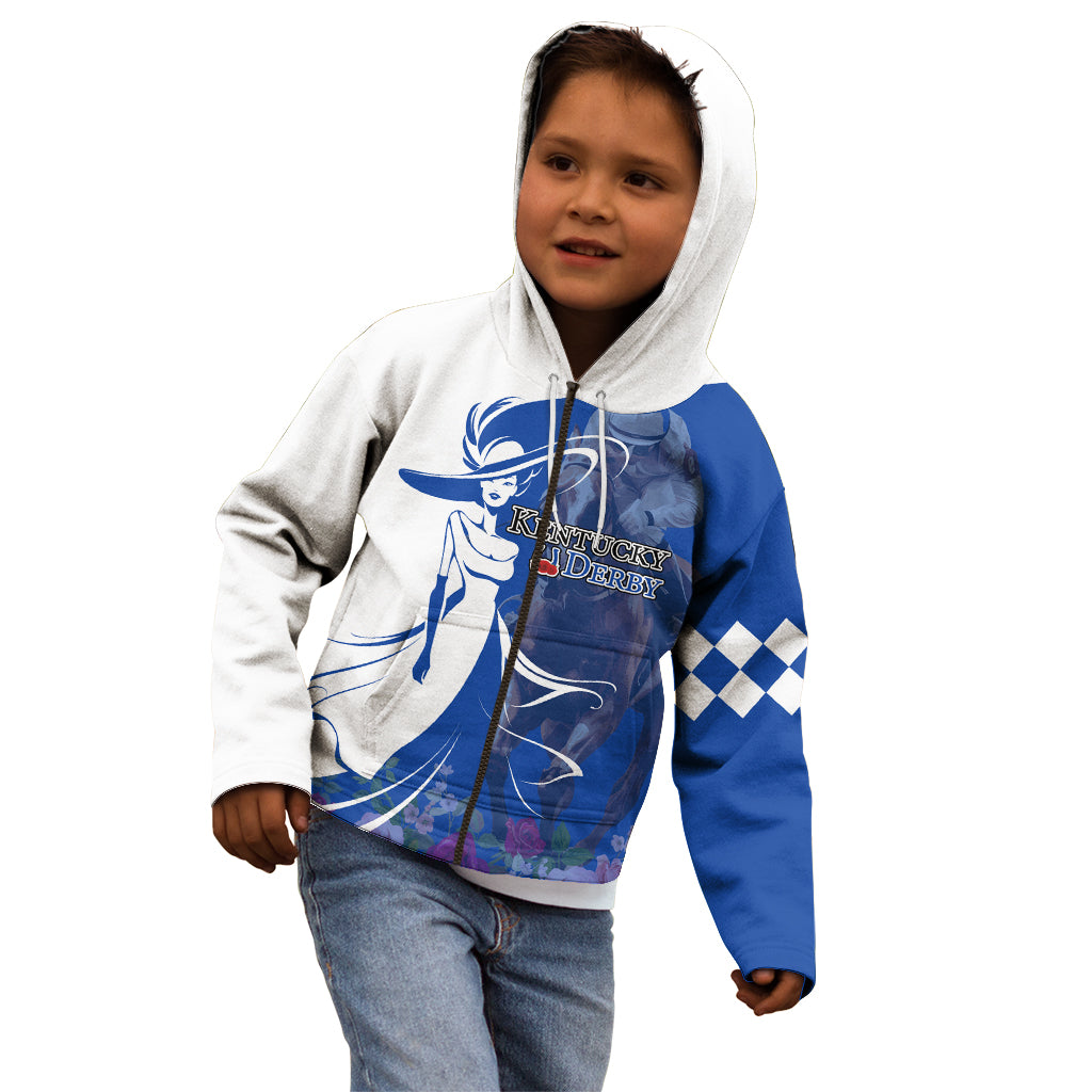 Kentucky Racing Horses Derby Hat Girl Kid Hoodie Blue Color - Wonder Print Shop